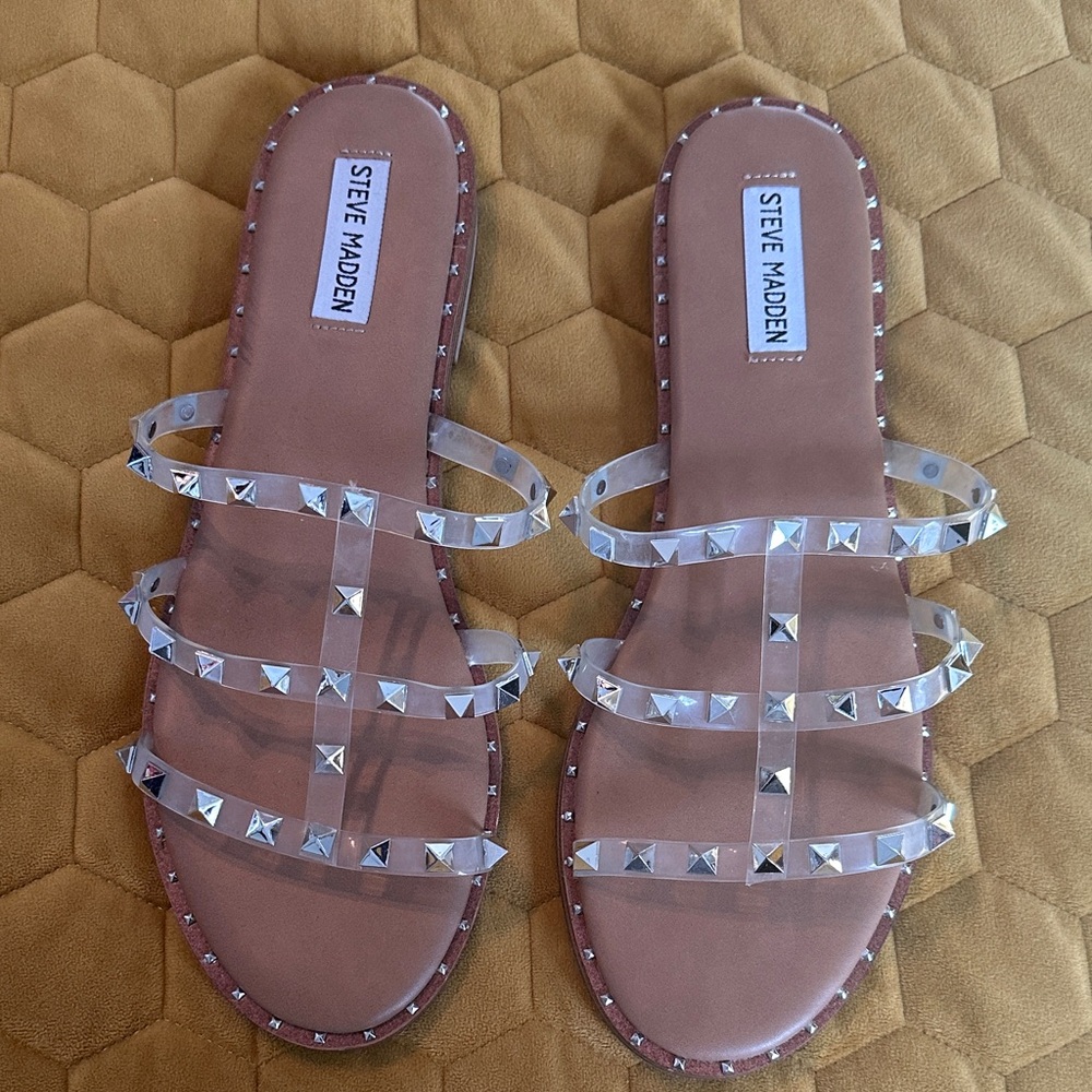 Steve Madden Clear Studded Slide Sandals - Brown Footbed